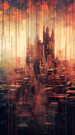 architecture abstract cityscape buildings with skyscrapers generative AI. urban background modern design structure construction exterior city illustration architectural facade window downtown.の写真素材