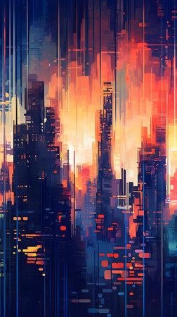 architecture abstract cityscape buildings with skyscrapers generative AI. urban background modern design structure construction exterior city illustration architectural facade window downtown.の写真素材