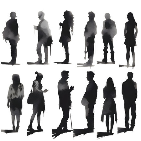 people silhouette isolated human person male female business black generative Ai. silhouette people group team illustration community crowd background young white businessman silhouette activity.の写真素材