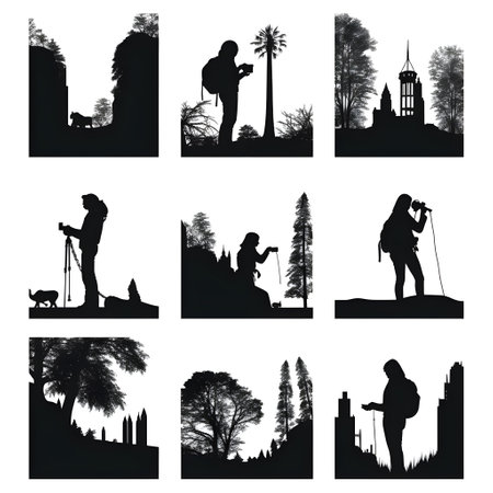 people silhouette isolated human person male female business black generative Ai. silhouette people group team illustration community crowd background young white businessman silhouette activity.の写真素材
