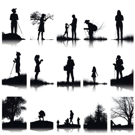 people silhouette isolated human person male female business black generative Ai. silhouette people group team illustration community crowd background young white businessman silhouette activity.の写真素材
