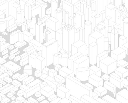 isometric city outline architecture cityscape urban building modern illustration vector. isometric line town street exterior downtown design landscape construction district house. isometric architect.のイラスト素材