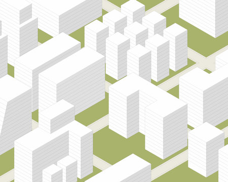 isometric city outline architecture cityscape urban building modern illustration vector. isometric line town street exterior downtown design landscape construction district house. isometric architect.のイラスト素材