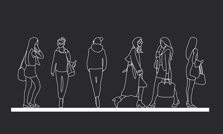 outline people drawing woman vector illustration. isolated graphic person people isolated sketch simplicity hand drawn human continuous line. people stand design group businessのイラスト素材