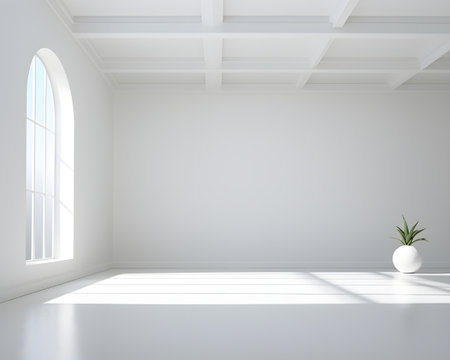 white wall empty room interior floor background modern light design. interior space home space clean window indoor blank apartment house bright. interior abstract contemporary concept architecture.の写真素材