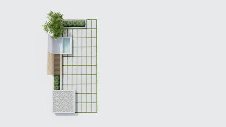 top view architecture garden park landscape terrace nature design modern 3d render. garden tropical...