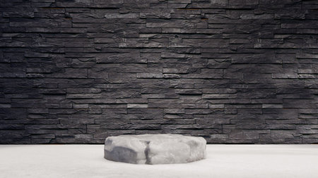 stone display podium product empty stage presentation platform minimal background. cosmetic beauty design pedestal modern stand rock backdrop space mockup. scene abstract blank floor show studio.の写真素材