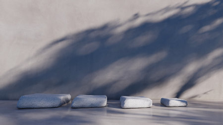 stone display podium product empty stage presentation platform minimal background. cosmetic beauty design pedestal modern stand rock backdrop space mockup. scene abstract blank floor show studio.の写真素材