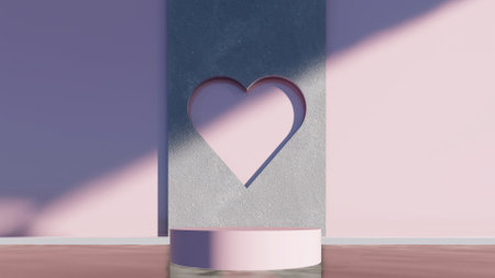 valentine display podium pedestal platform product stage minimal mockup background. valentine day scene geometric studio showcase stand abstract modern light show. shape realistic empty backdrop.の写真素材