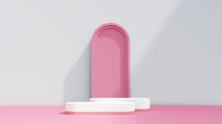 valentine display podium pedestal platform product stage minimal mockup background. valentine day scene geometric studio showcase stand abstract modern light show. shape realistic empty backdrop.の写真素材