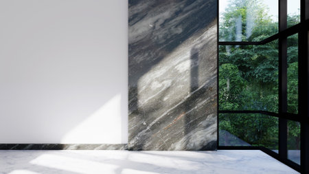 empty interior room shadow wall space background mock up architecture sunlight. empty home modern window light floor design apartment white house indoor. blank minimal concept backdrop bright clean.の写真素材