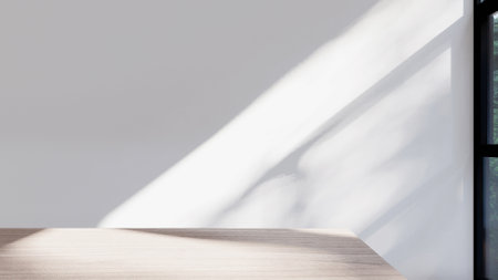 empty interior room shadow wall space background mock up architecture sunlight. empty home modern window light floor design apartment white house indoor. blank minimal concept backdrop bright clean.の写真素材
