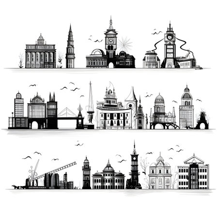 Classic architecture collection with ornate facades and historical styles. Ideal for design references, architectural studies, and educational purposes.の写真素材