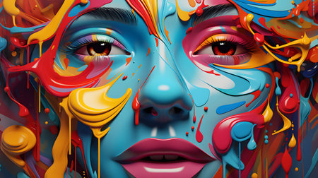 abstract surreal emotional colorful dreamlike melting abstract. face blends into vivid shapes on a...