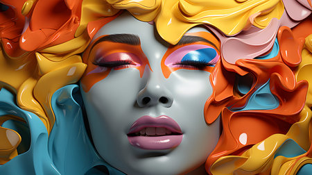 abstract surreal emotional colorful dreamlike melting abstract. face blends into vivid shapes on a...