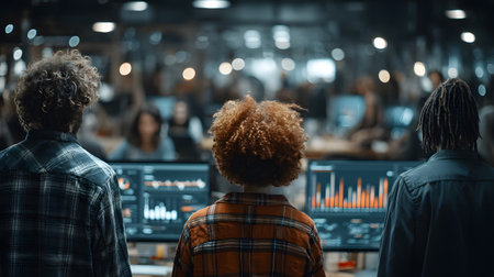 Business team startup modern creative team brainstorming in a modern office with digital charts. Perfect for startup, innovation, and corporate concept visuals.の写真素材