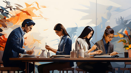 Minimal vector people diverse modern A clean flat illustration showing diverse people working together. Perfect for infographics, UX/UI, and modern design projects.の写真素材