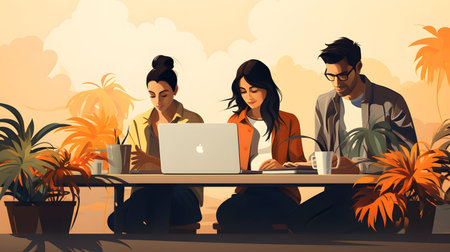 Minimal vector people diverse modern A clean flat illustration showing diverse people working together. Perfect for infographics, UX/UI, and modern design projects.の写真素材
