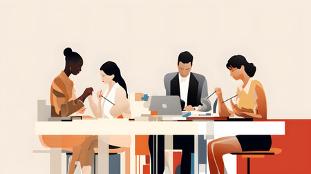 Minimal vector people diverse modern A clean flat illustration showing diverse people working...