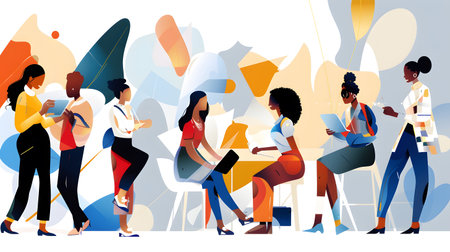 Minimal vector people diverse modern A clean flat illustration showing diverse people working together. Perfect for infographics, UX/UI, and modern design projects.の写真素材