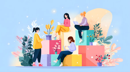 Minimal vector people diverse modern A clean flat illustration showing diverse people working together. Perfect for infographics, UX/UI, and modern design projects.の写真素材