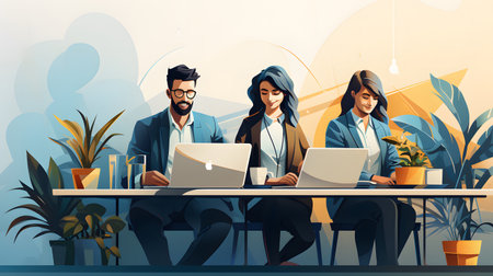 Minimal vector people diverse modern A clean flat illustration showing diverse people working together. Perfect for infographics, UX/UI, and modern design projects.の写真素材