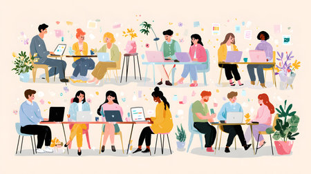 Minimal vector people diverse modern A clean flat illustration showing diverse people working together. Perfect for infographics, UX/UI, and modern design projects.の写真素材