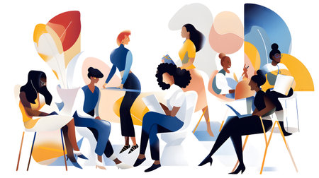 Minimal vector people diverse modern A clean flat illustration showing diverse people working together. Perfect for infographics, UX/UI, and modern design projects.の写真素材