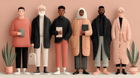 Minimal vector people diverse modern A clean flat illustration showing diverse people working together. Perfect for infographics, UX/UI, and modern design projects.の写真素材