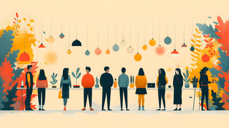 Minimal vector people diverse modern A clean flat illustration showing diverse people working together. Perfect for infographics, UX/UI, and modern design projects.の写真素材