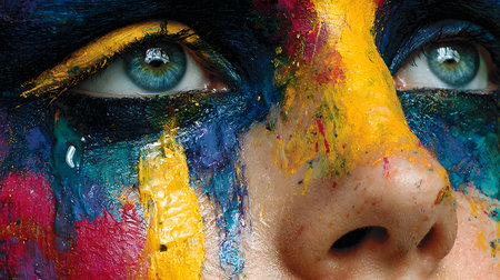 portrait of a woman showing tears with an abstract colorful background. Perfect for expressive art,...