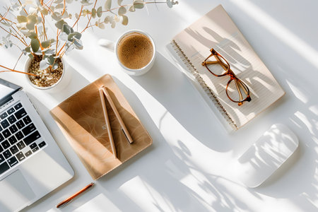 Flat lay of study and education tools with space for title text, perfect for online course promotions or learning content design.の写真素材