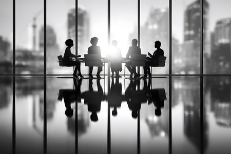 Modern corporate meeting scene with copy space for business content, ideal for marketing, presentation, or company website use.の写真素材