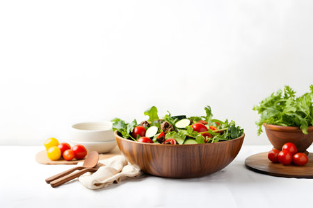 Healthy meal flat lay with blank space for menu or text, ideal for restaurants, cafes, or health food promotions.の写真素材