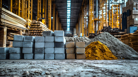 Set of construction materials including bricks, steel, wood, and cement. architecture and building use.の写真素材