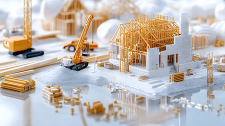 Set of construction materials including bricks, steel, wood, and cement. architecture and building use.の写真素材