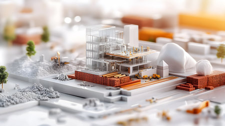 Set of construction materials including bricks, steel, wood, and cement. architecture and building use.の写真素材