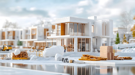 Set of construction materials including bricks, steel, wood, and cement. architecture and building use.の写真素材