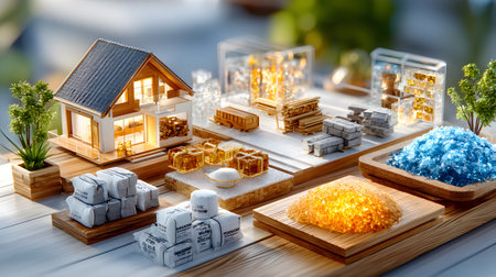 Set of construction materials including bricks, steel, wood, and cement. architecture and building use.の写真素材