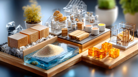 Set of construction materials including bricks, steel, wood, and cement. architecture and building...