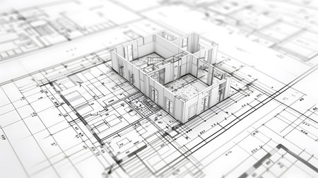 Technical construction blueprint in black and white lines. plan for building architecture and engineering design.の写真素材