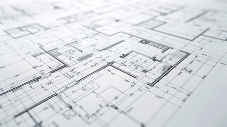 Technical construction blueprint in black and white lines. plan for building architecture and...