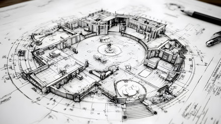 Technical construction blueprint in black and white lines. plan for building architecture and engineering design.の写真素材