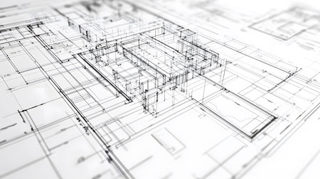 Technical construction blueprint in black and white lines. plan for building architecture and...