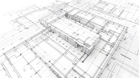 Technical construction blueprint in black and white lines. plan for building architecture and...