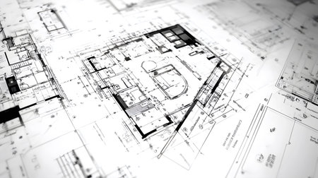 Technical construction blueprint in black and white lines. plan for building architecture and...