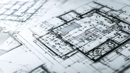 Technical construction blueprint in black and white lines. plan for building architecture and...