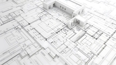 Technical construction blueprint in black and white lines. plan for building architecture and...
