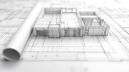 Technical construction blueprint in black and white lines. plan for building architecture and engineering design.の写真素材