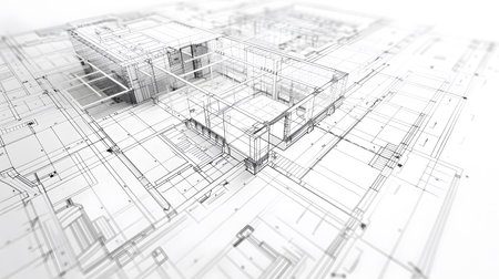 Technical construction blueprint in black and white lines. plan for building architecture and engineering design.の写真素材